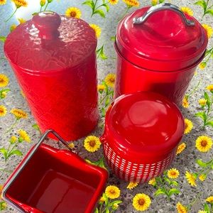 4 PC RED KITCHEN DECOR SET